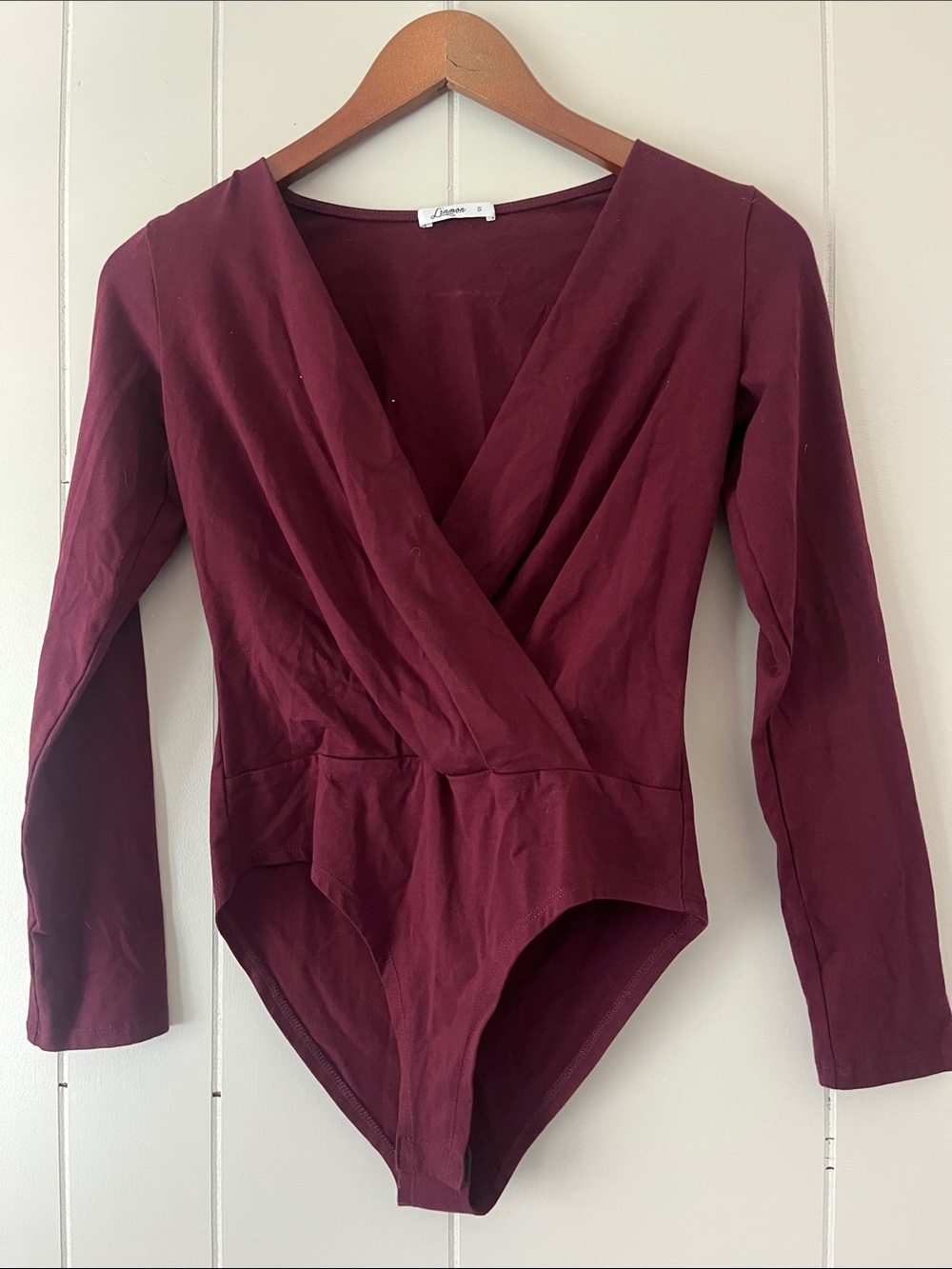 Burgundy Wrap Front Long Sleeve Bodysuit